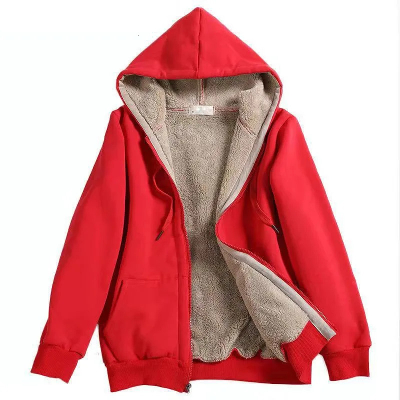 European American Clothing Winter Lambswool Hooded Loose Sweatshirt Womens Plush Jacket 251106