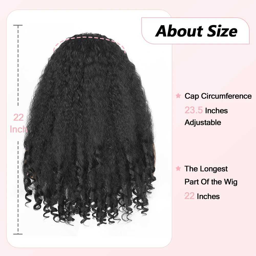 Synthetic Curly Lace Front Wig Dark Brown Fluffy Kinky Straight with Curly Ends 13X6 Lace Frontal Hair Wigs for Black WomenT251111