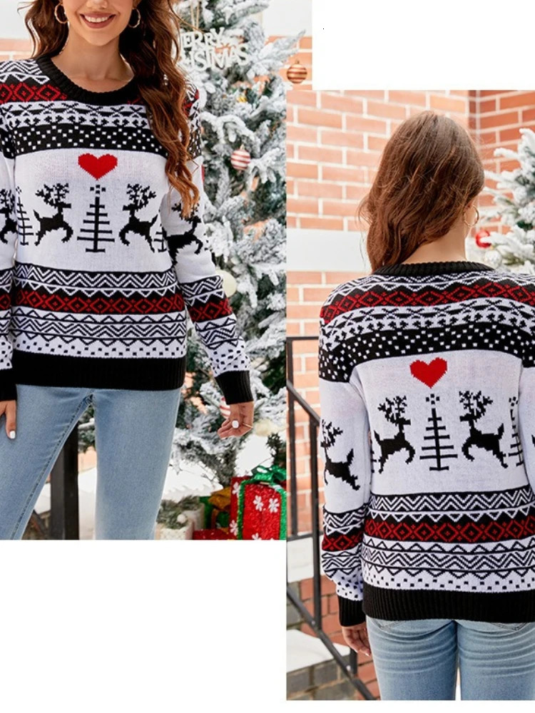 in Female Jacquard Round Neck Casual Pullover Christmas Sweater Autumn Winter Womens Knit Sweater Stylish Elegant Top 251106