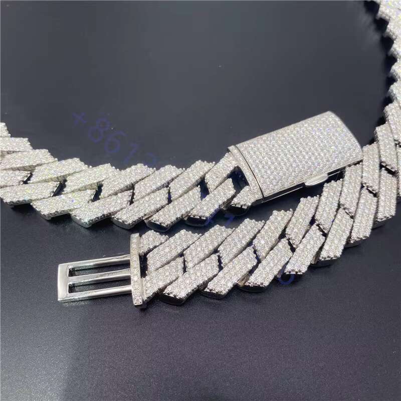 Zuanfa 20mm 3 Rows Mens Heavy Chain 925 Sterling Silver Hand Set VVS Moissanite Diamond Cuban Link Chain