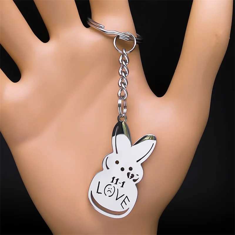 Stainless steel metal keychain Lil Peep Love Rabbit Sad for Love Silver Color Keyring for Women Simple Jewelry Gift 3624S08 W250411