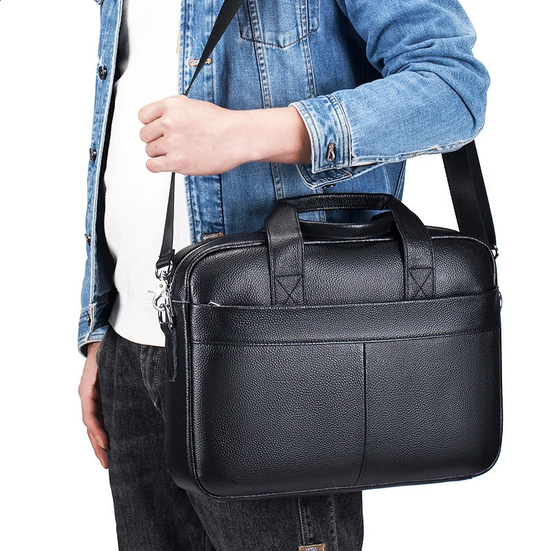 Mens leather handbag top layer cowhide brief case. Single shoulder diagonal cross large capacity computer bag business bag. 250410