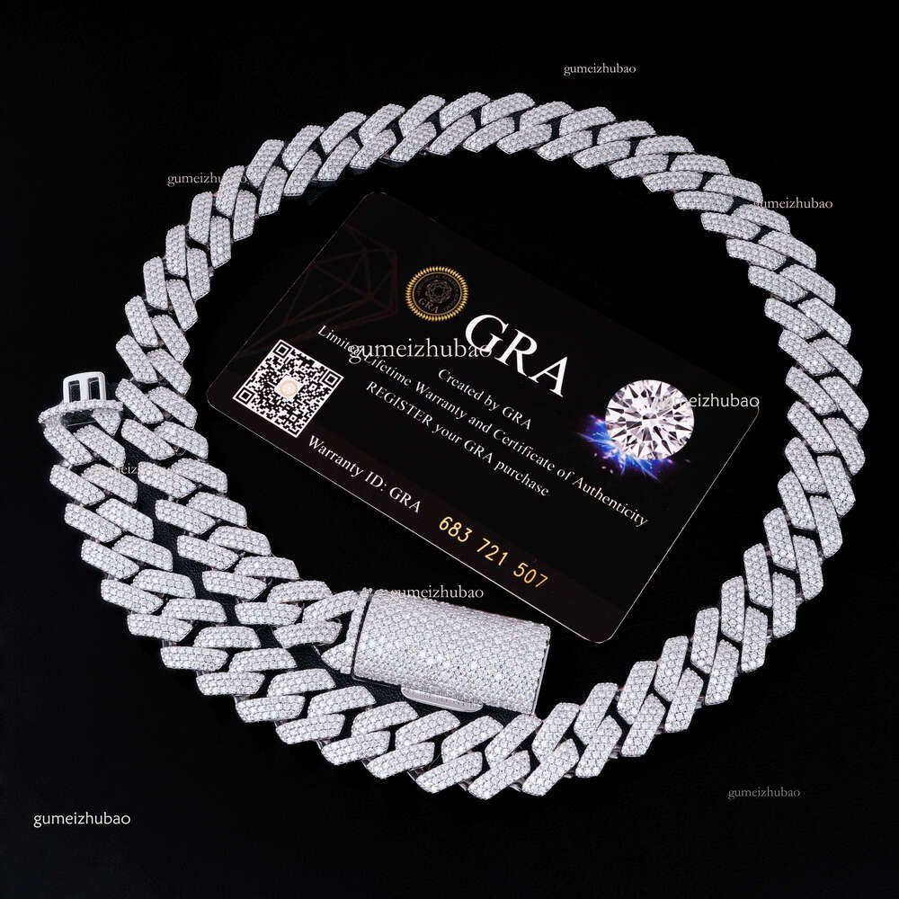 in Stock Sier Hip Hop Jewelry VVS Moissanite Cuban Chains with Certificate Wholesale Bulk Inverse Necklace