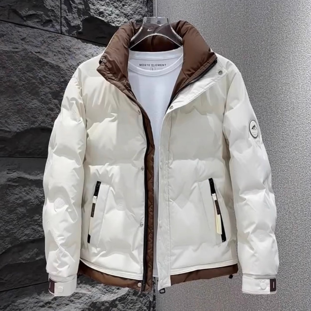 Men's stand-up collar down jacket winter fashion warm tooling style jacket multi-pocket design simple all-match casual top