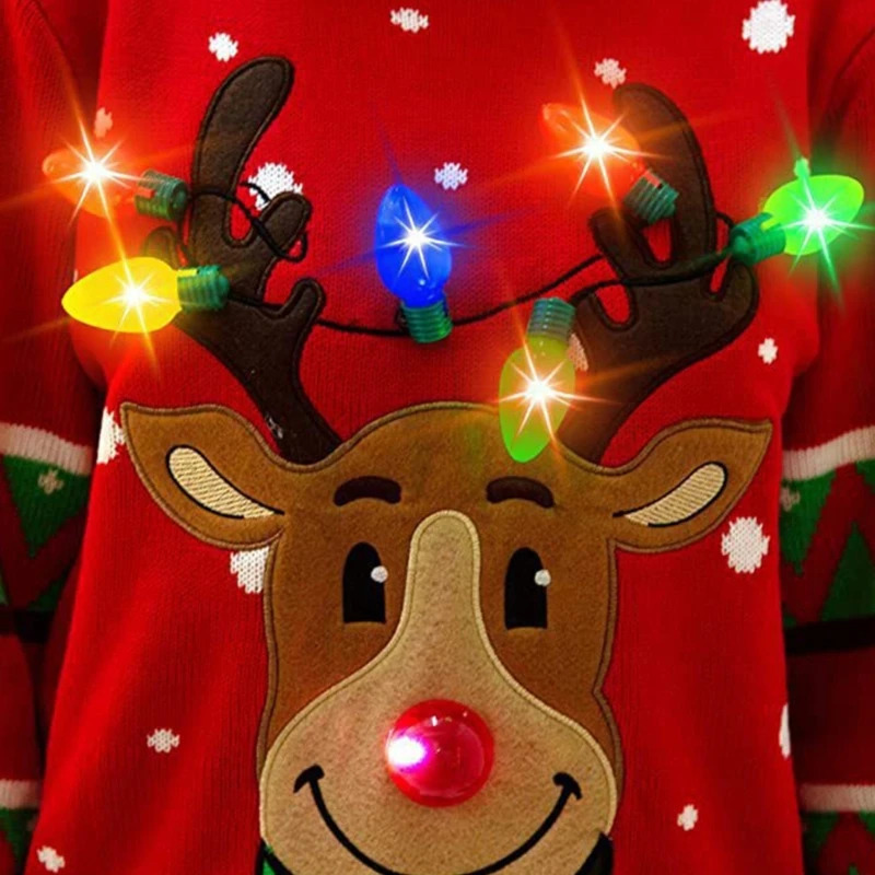 Women LED Light Up Holiday Sweater Christmas Cartoon Reindeer Knit Pullover Top 251106
