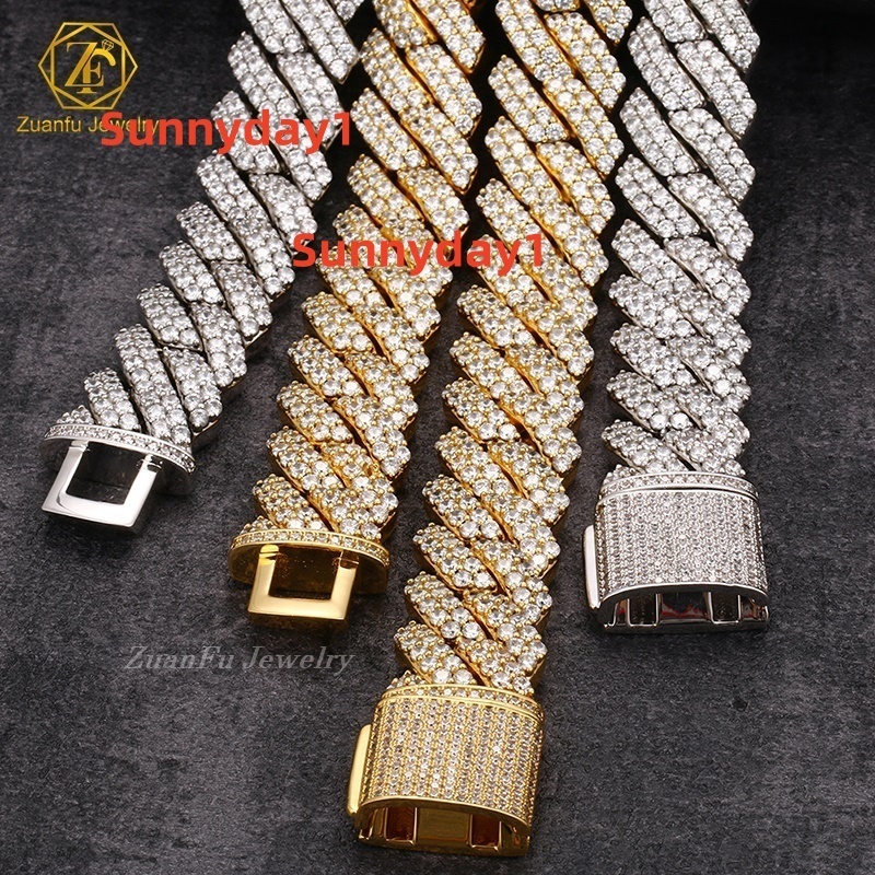 10MM Moissanite Cuban Chain Fast Shipping Round Brilliant Cut Silver Plated 10k 14k Solid Gold Cuban Link Chain for Men Women