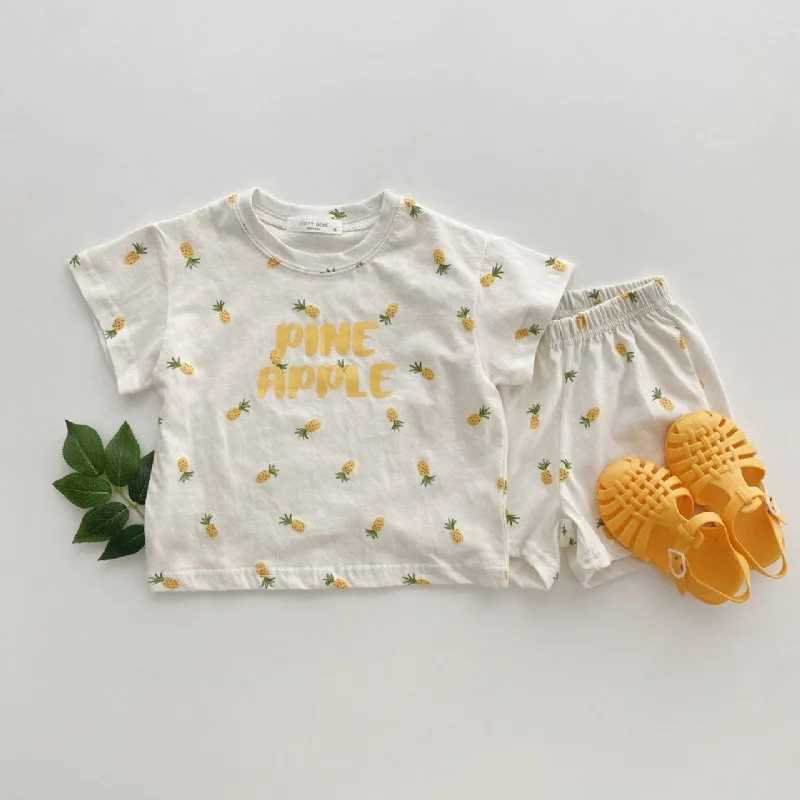 2 pieces of summer baby girl clothing childrens short sleeved set thin cotton fruit printed short sleeved T-shirt set childrens fashionable T-shirt pa