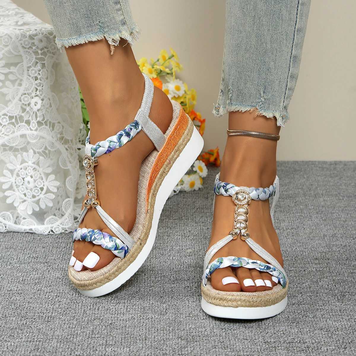 Womens Wedge Sandals Summer 2024 Braided Belt Platform Gladiator Sandals Womens Thick Bottom Beach Shoes Womens SandalsXJ250410