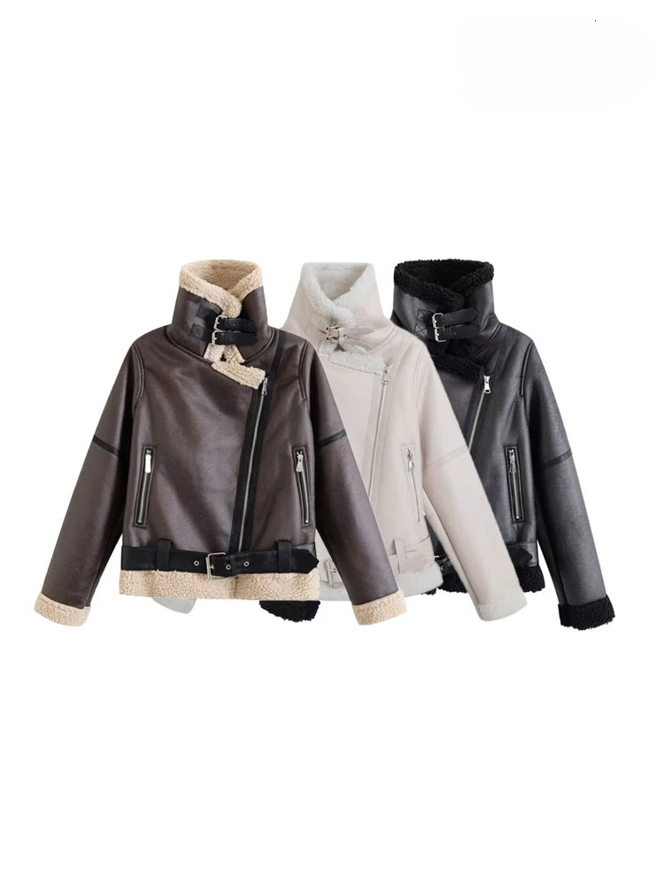 Womens Thick Warm Faux Suede Jacket with Belt Long Sleeve Front Zipper Female Outerwear Chic Tops Winter Fashion 251105