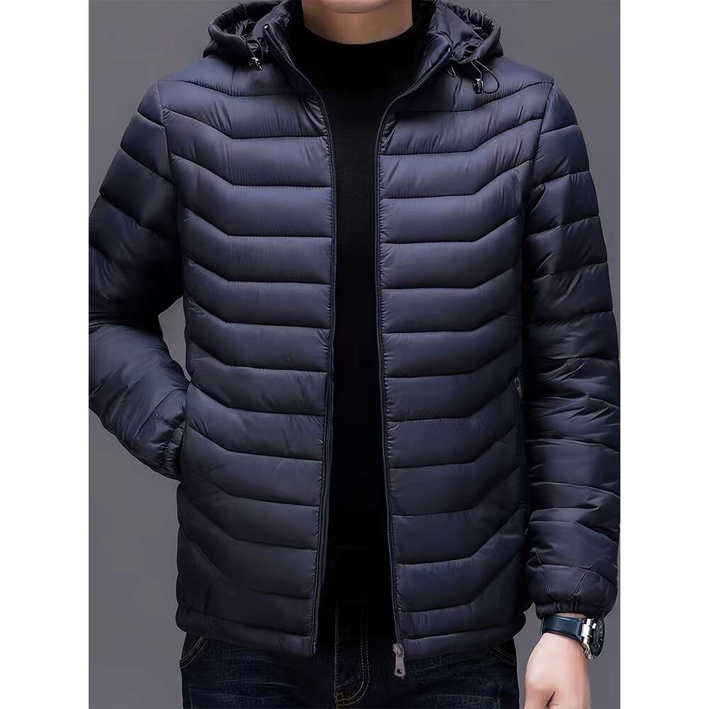 Men's Fashionable Quilted Puffer Hooded Jacket Ultra-Lightweight, Coat With Multiple Pockets, Cold Weather - Perfect For Outdoor Activities And D