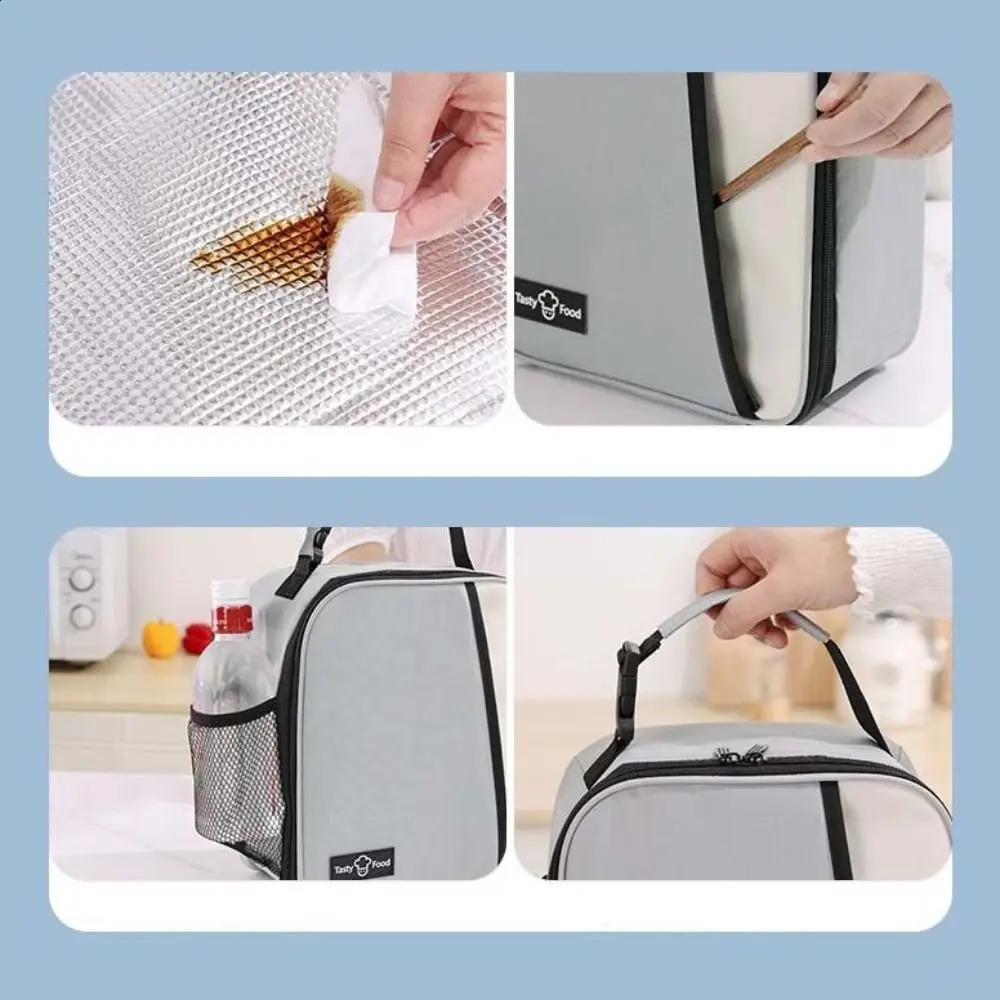 Vertical Insulated Lunch Bag Reusable Double Zipper Heat Insulated Bag Aluminum Foil Large Capacity Meal Bag Office 250410