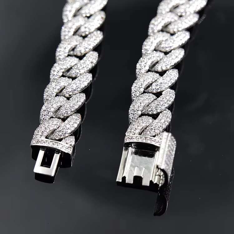Ice Out New Design 15mm Hip Hop Style Shiny VVS Moissanite Diamond Cuban Link Necklace Bracelet Men