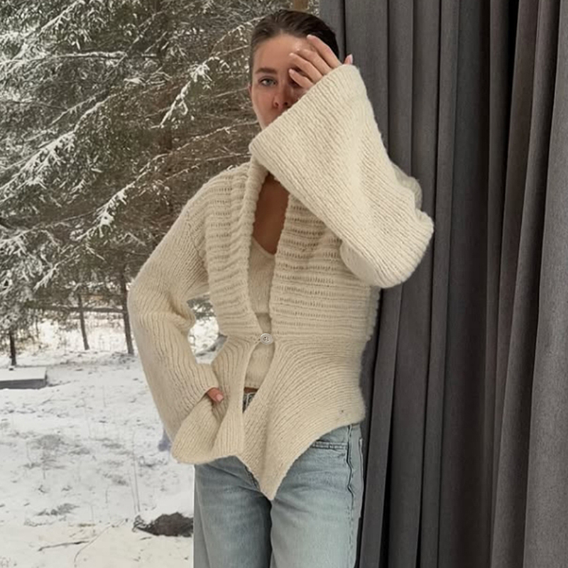 Women's solid-color top, V-neck button-down pullover sweater, popular long-sleeved clothing for autumn and winter, casual and elegant, herbst clo