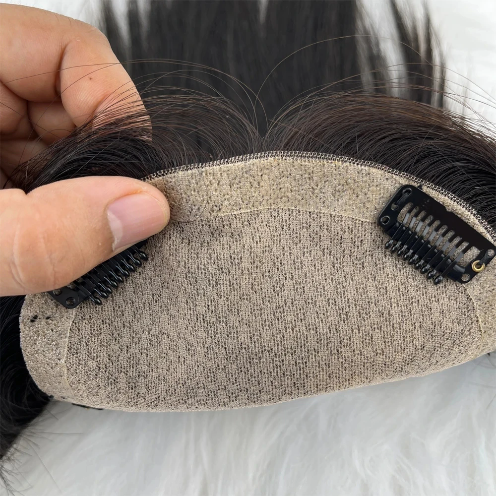 Curly Silk Base Topper Human Hair deep Curl Hand Tied Silk Top Toupee Virgin Hair Piece with Clips in for Women 6x6"