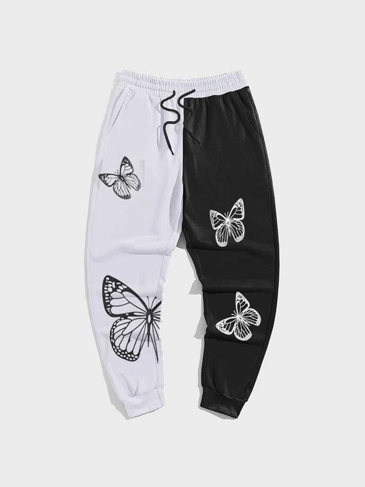 Black and white graffiti mens pants fashion gym sports pants Korean popular clothing hip-hop 3D printing Y2k mens clothing winter close-up pantsXJ2504