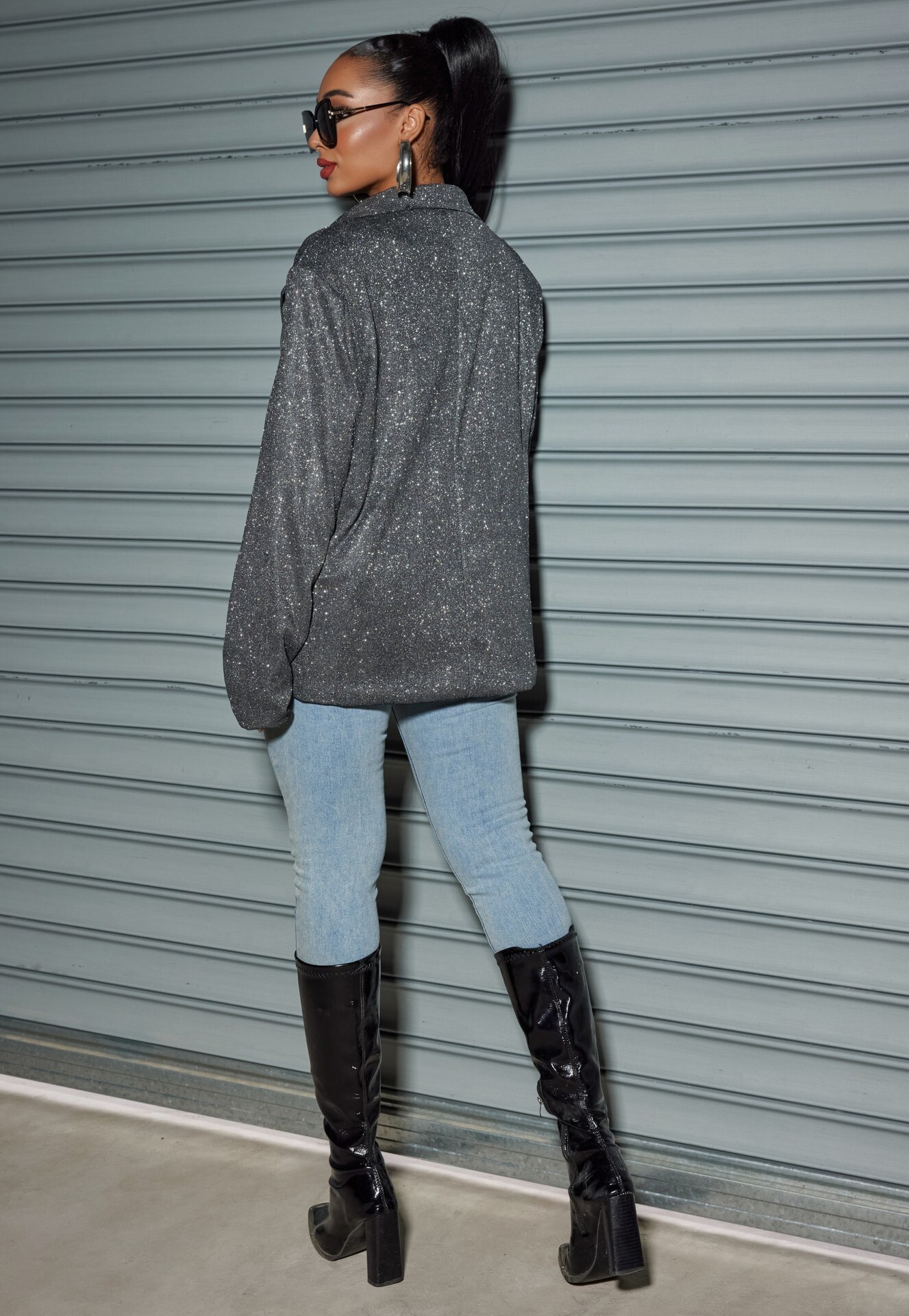 New commuting style cardigan with a collar and long sleeves, sparkling large casual suit jacket