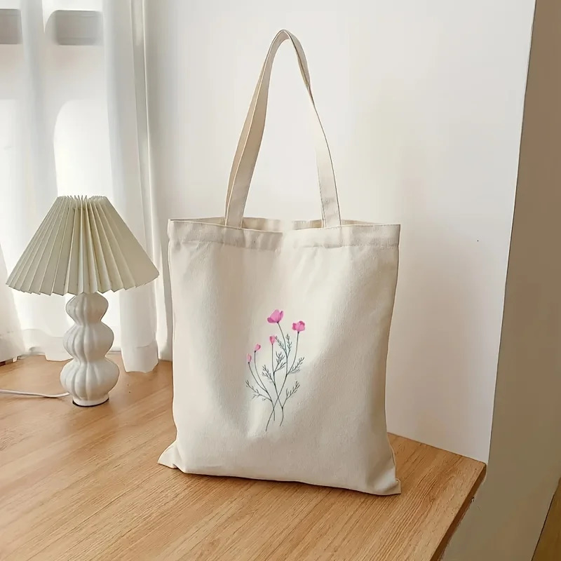 Floral Pattern Print Canvas Tote Bag Convenient Storage for Going Out Traveling Shopping Casual Use Bags 251110