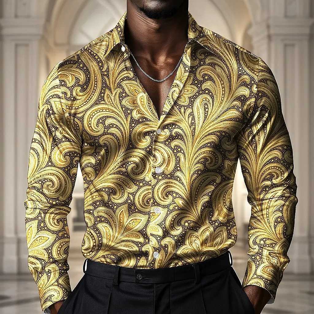 2025 Mens Paisley Ethnic Flowers Shirt Long Sleeve Vintage Retro Vacation Daily wear Turndown 3D Print Button Up Shirts K251110