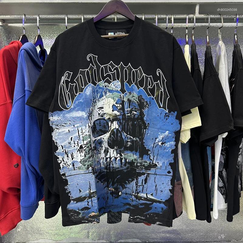 Men's T Shirts American Trendy T-shirts Casual Hip Hop Skull Landscape Print Short Sleeve 2025 -selling Tee Top