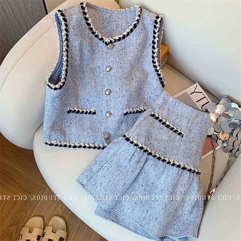 BAFU Korean Office Lady Tweed Suit Elegant Single Breasted VestA-Line Pleated Mini Skirt Patchwork Party 2-Piece Set 521P 251106