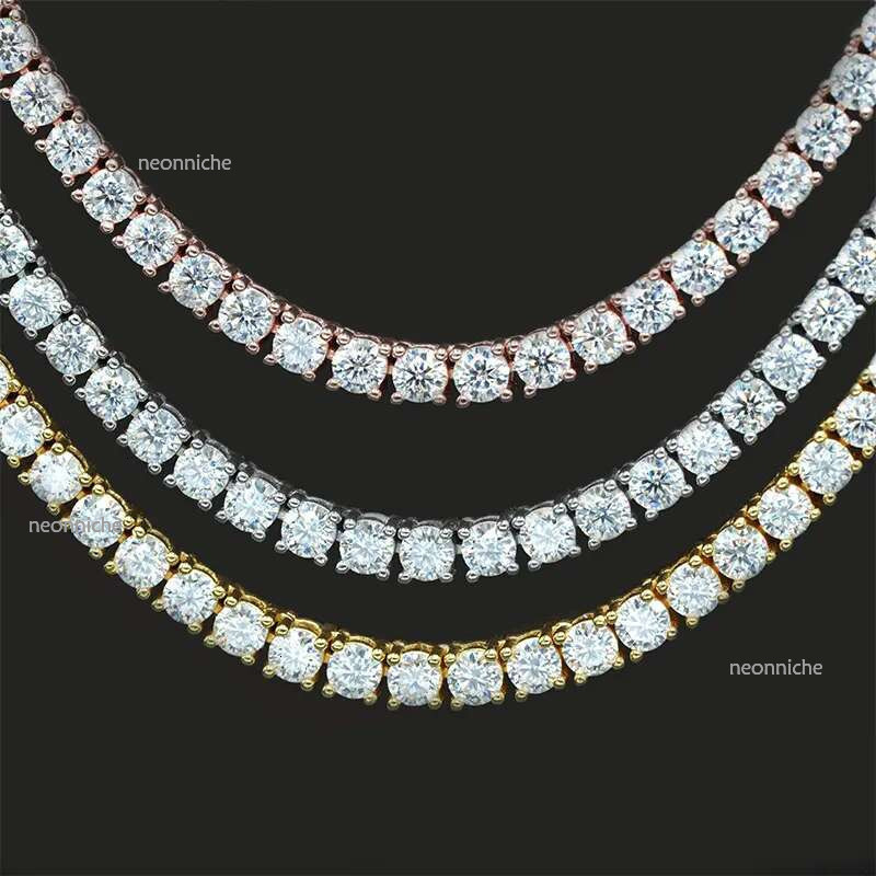 pass dia tester VVS1 D color moissanite chain for women solid sier 3MM wide tennis necklace hip hop designer jewelry woman valentines day gift