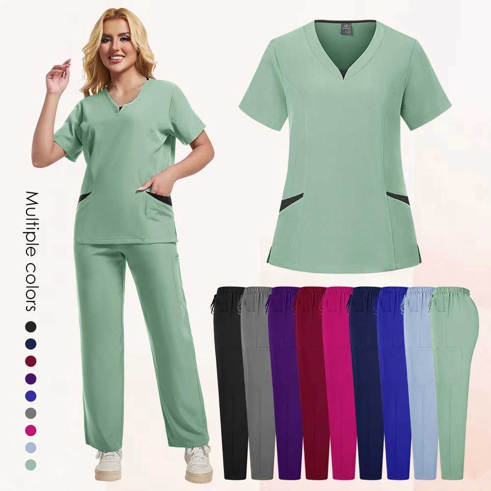 Medical Scrubs Sets Women Hospital Tops Pant Surgical Gowns Nurse Accesssories Dental Clinic Beauty Sn Spa Workwear Clothes X250410