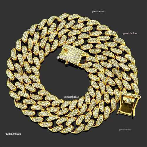 Unisex Gold Sier Iced Out Bracelet Necklace Set with Moissanite and Dia Cubic Zirconia by Cuban k