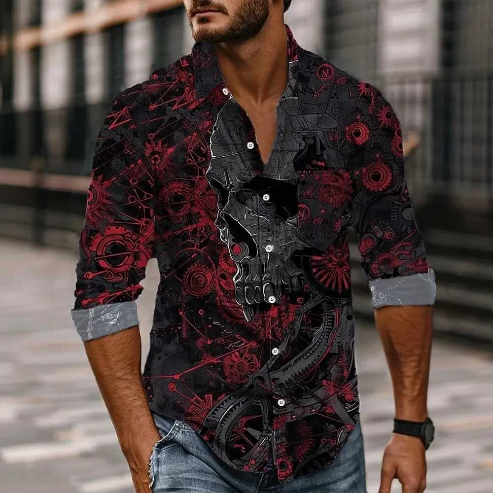 Mens Skull Day of the Dead Shirt Button Up Shirt Casual Long Sleeve Dark Punk Gothic Style Turndown 3D Print Collared Shirts K251110