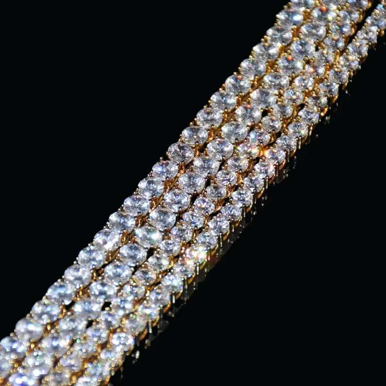 Moissanite Hiphop Necklace 925 Sterling Silver 5mm Diamonds Gold Plated Pass Diamond Tester Moissanite Tennis Chain