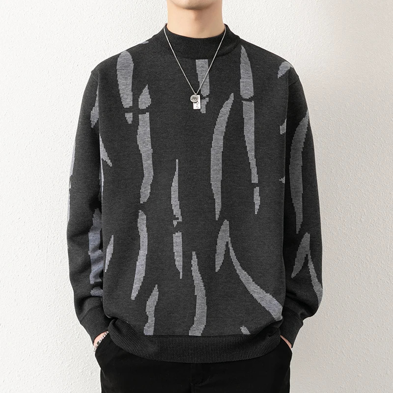 Semihigh Collar Sweater for Men with Lining Thickened and Flocked Perfect Autumn Winter As A Versatile Base Shirt 251104