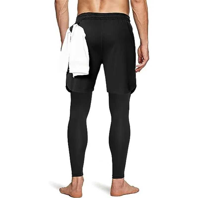 Double layer 2-in-1 pants mens sportswear compression leg gym mens Trouser casual trail jogging pantsXJ250410