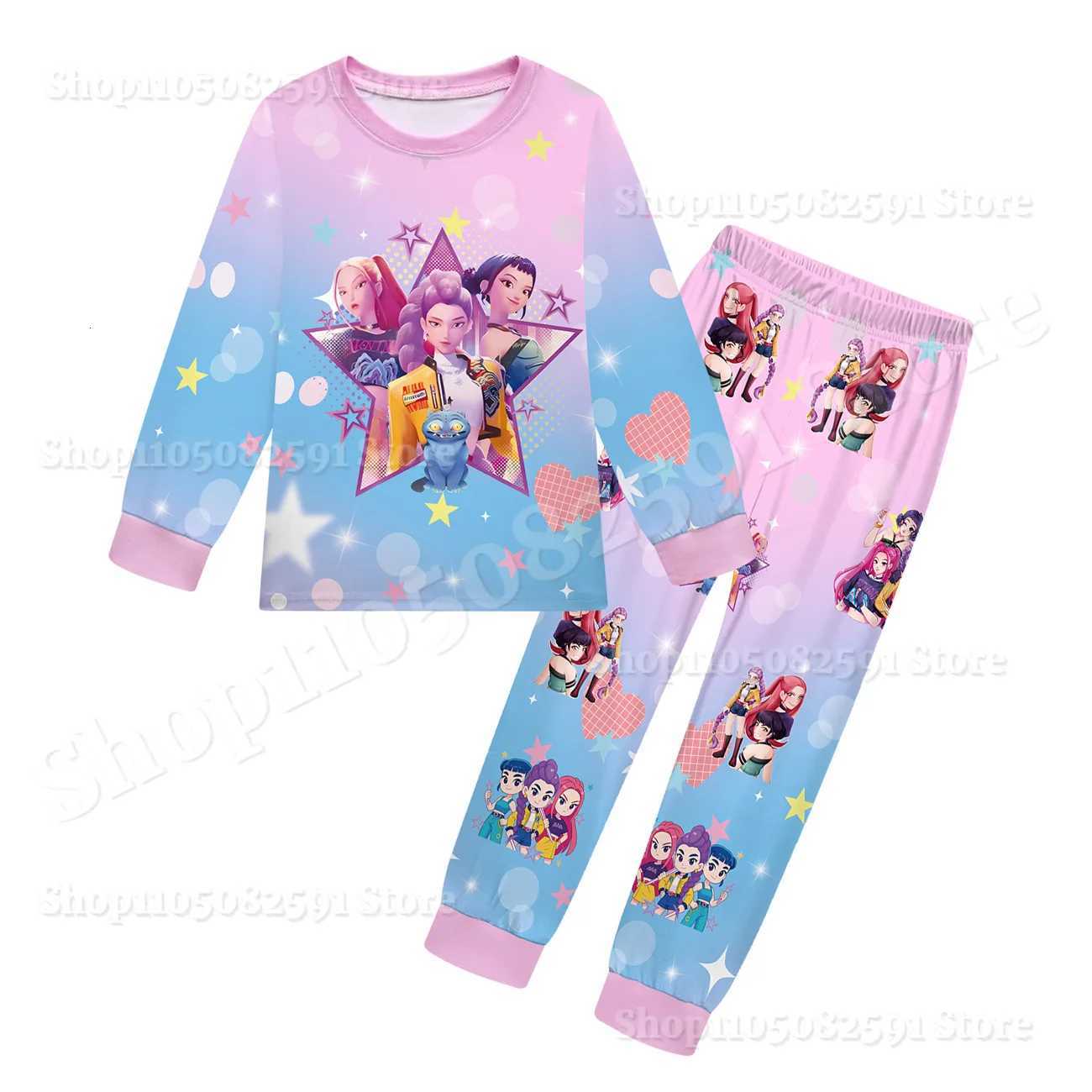 K Pop for Demon Hunters Kids Pajama Set Baby Girls Daily Nightgowns Rumi Mira Zoey Girls Long Sleeve T ShirtPants 2pcs Set Z251111