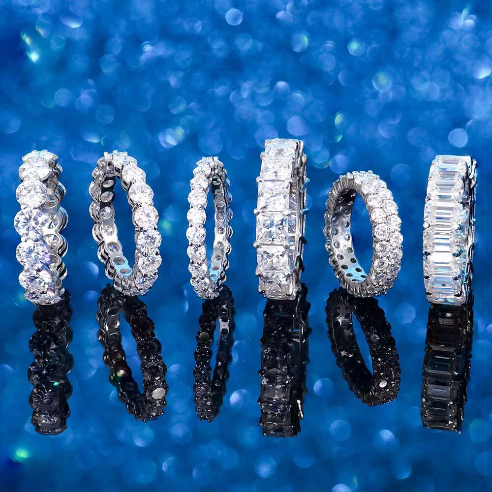 Wholesale Gold Plated Silver 925 Round Emerald Princess Ice Eternity White Tennis Vvs Mossanite Moissanite Diamond Hip Hop Ring