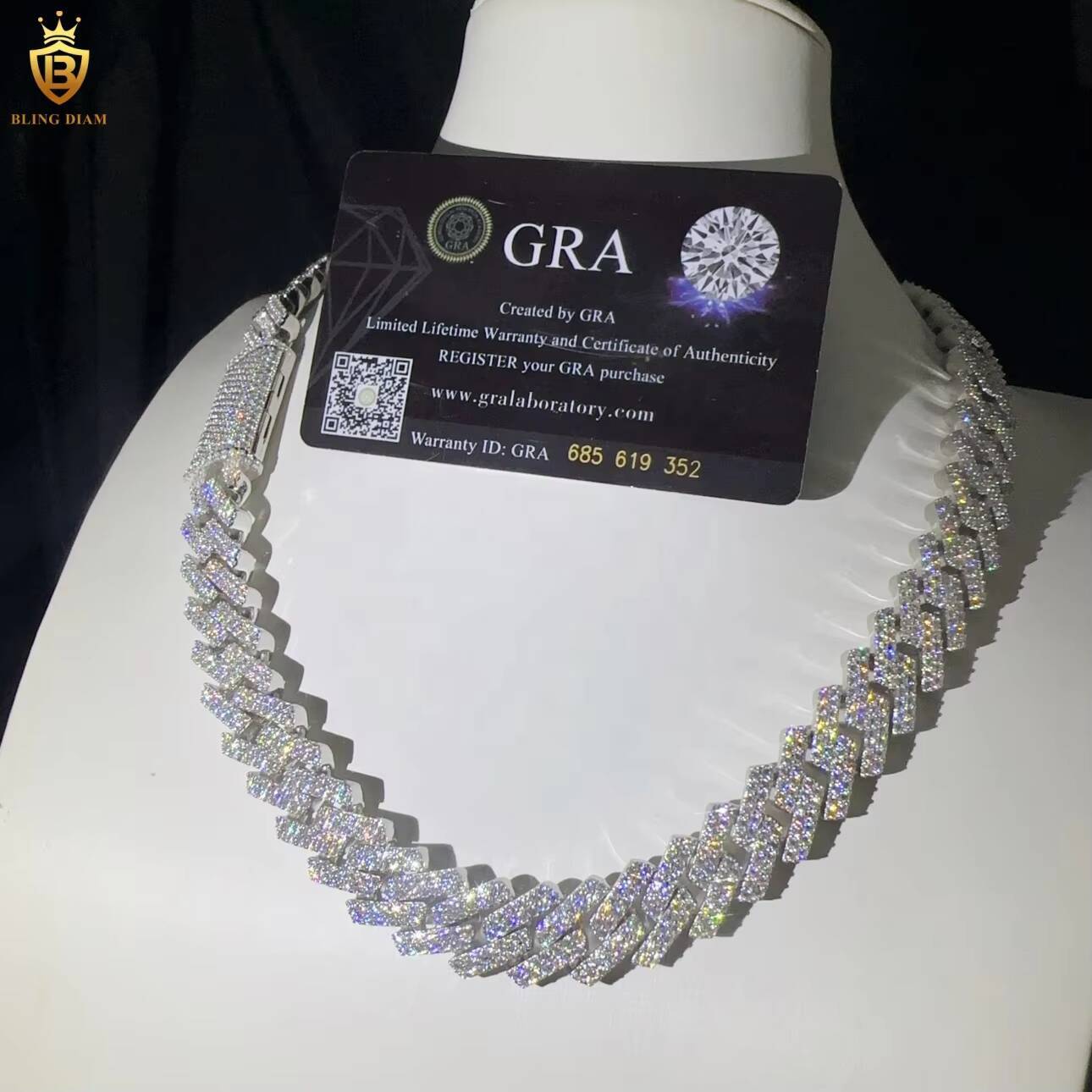 Hip Hop Cuban Link Chain Iced Out Sterling Silver 925 VVS Miossanite Diamond 15mm Miami Cuban Link Chain Necklace