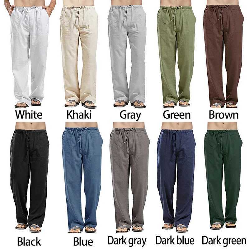 New mens linen straight pants Korean mens Trouser oversized streetwear mens elastic waist loose pants casual mens clothing sports pantsXJ250410