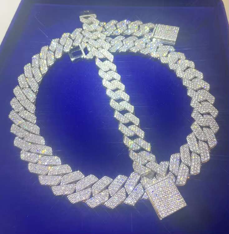 Fashion Design 15mm 18mm Wide 3Rows Moissanite Diamond Silver Cuban Link Necklace/bracelet Chain for Rapper Hiphop Jewelry