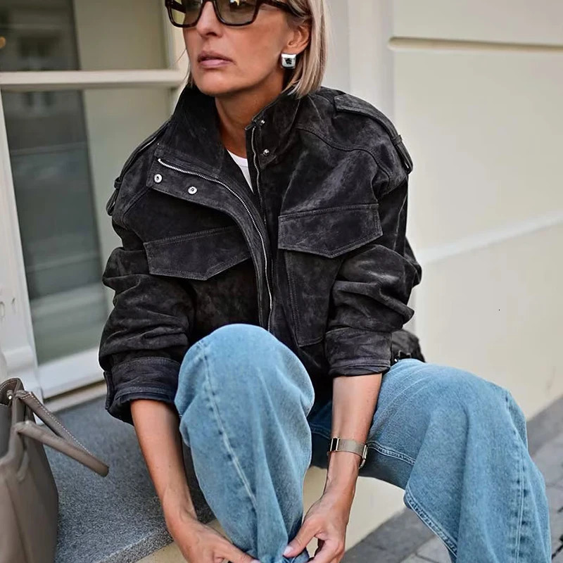 TFMLN 2025 Women Winter Thicken Jackets Fashion Suede Pockets Jacket Streetwear Leisure Pocket Zipper Oversized Jackets 251105