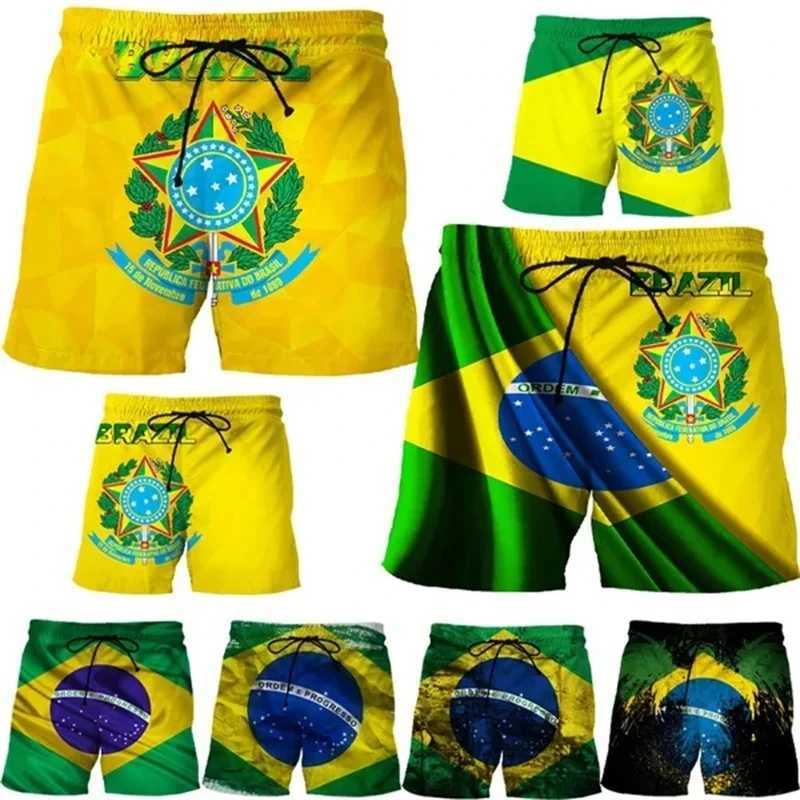 Brazilian Emblem Brazilian Flag Graphic Beach Shorts Mens 3D Printed Board Shorts Swimwear Homme 2023 Summer Swimming Relay Childrens Ice ShortsW25041