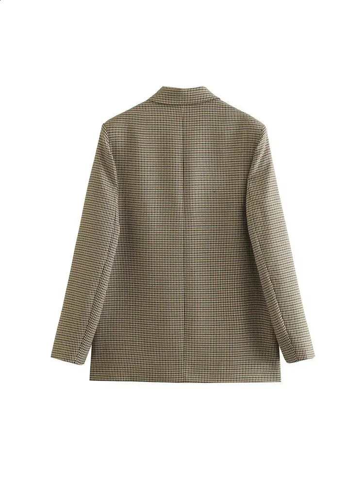 TRZA Womens Fashion Double Chest Plain Jacket Retro Long Sleeve Flip Pocket Coat 250407