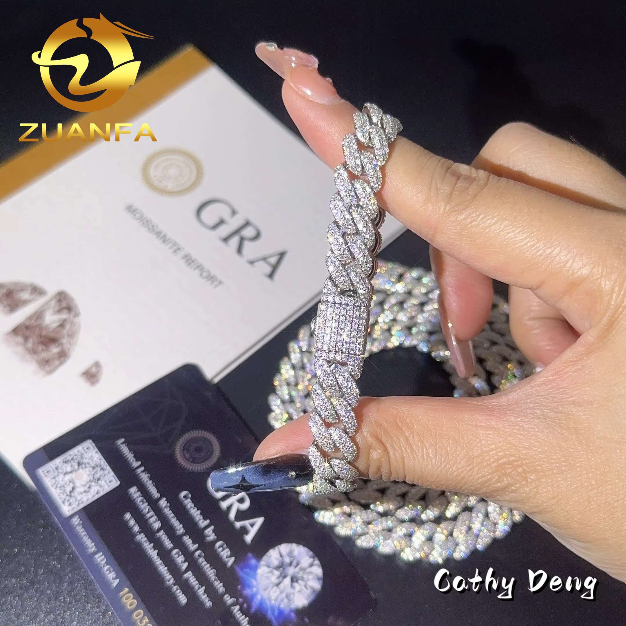 New 10mm Classic Moissanite Cuban Chain Instock Iced Out Hip Hop Jewelry 92.5% Silver Pass Diamond Test Miami Cuban Chain