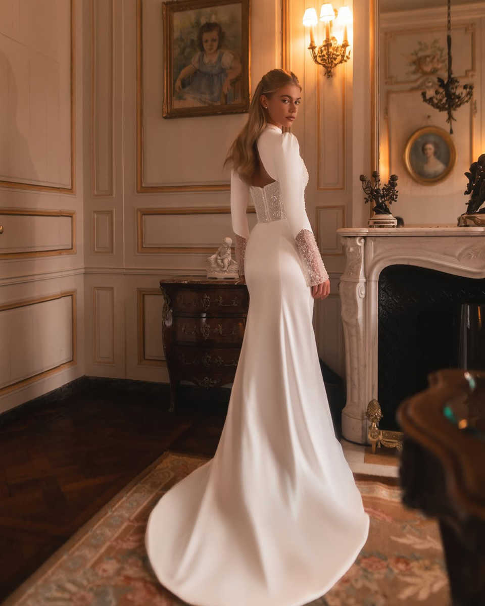 Classic A-Line Bridal Wedding Dresses Lace With Pearls Sequins Floor-Length Plus Size For Special Occasion Vestido de novia