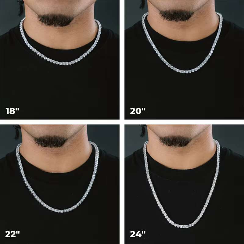 Hot Sale 3mm 4mm 5mm 925 Sterling Silver Gold Plated Diamond Necklace Moissanite Tennis Chain