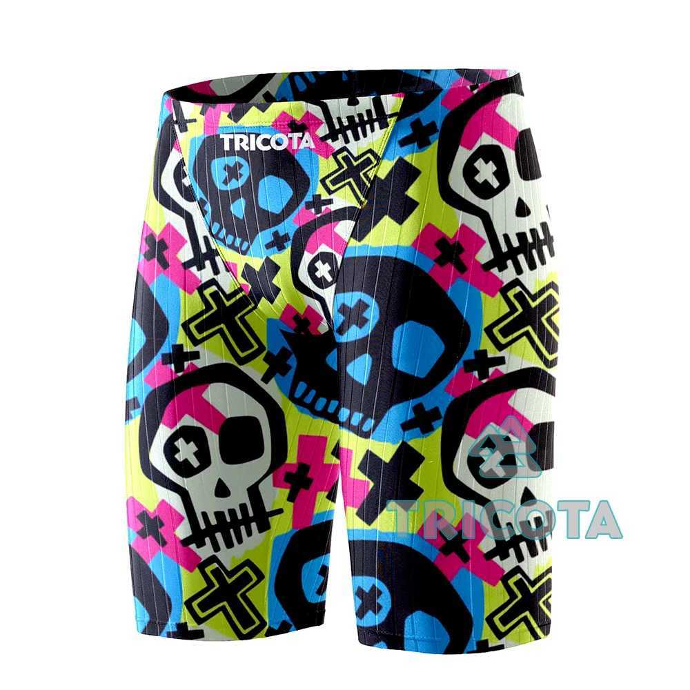 Summer Swimming Relay Mens Professional Tight Jammer Swimming Clothes Outdoor Beach Printing Solid Durable Training Surfing ShortsW250410