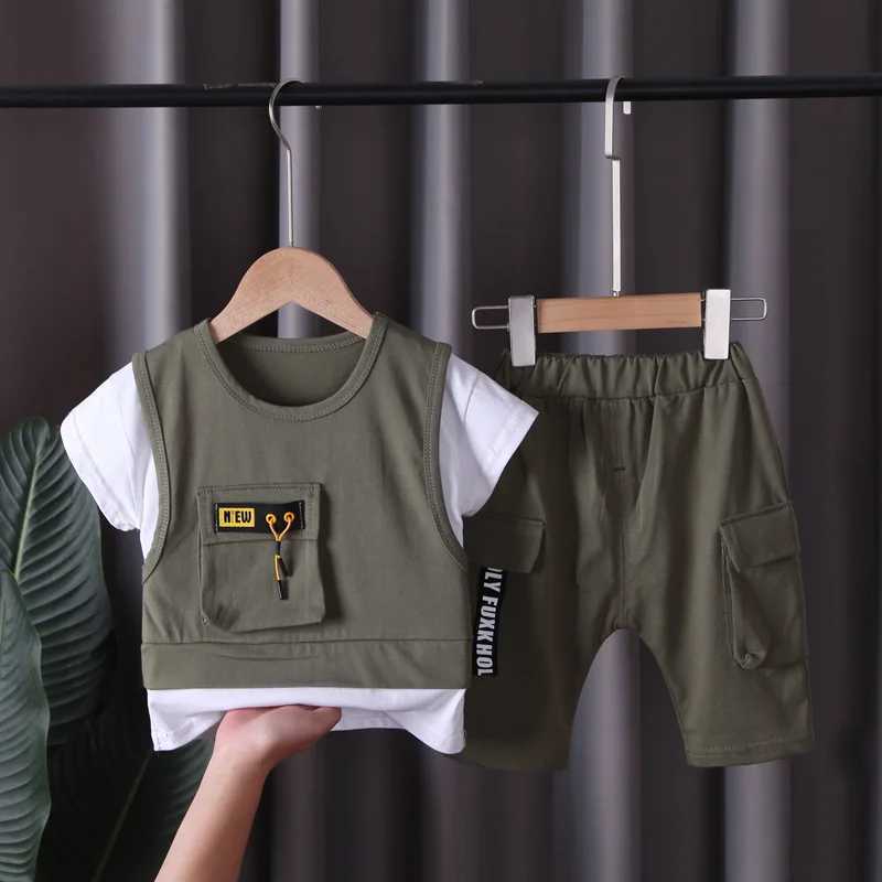 New summer baby boys clothing childrens casual T-shirt shorts 2 pieces/set childrens girls clothing sports clothing childrens track and field clothing