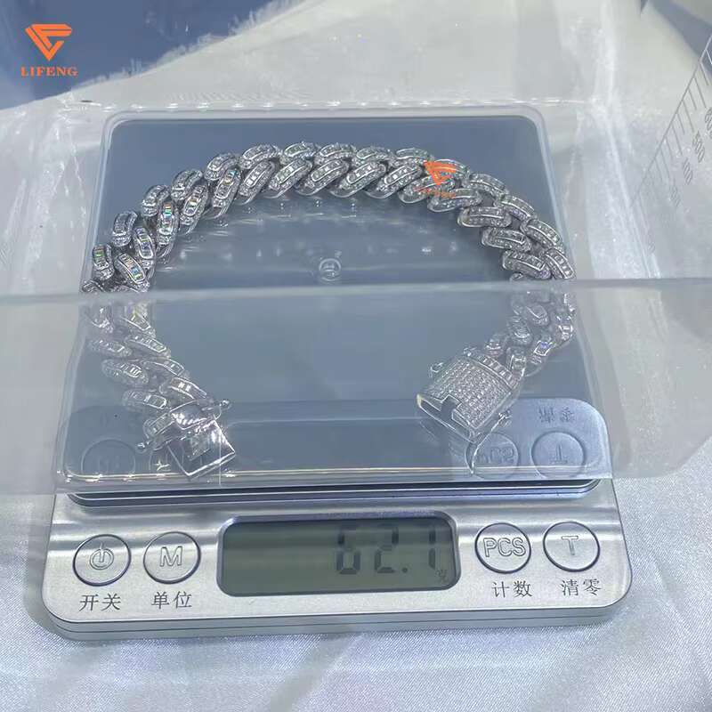 Lifeng 15mm VVS Moissanite Hip Hop Bracelet 925 Sterling Silver Iced Cuban Link Chain With Gold Plating Fine Jewelry