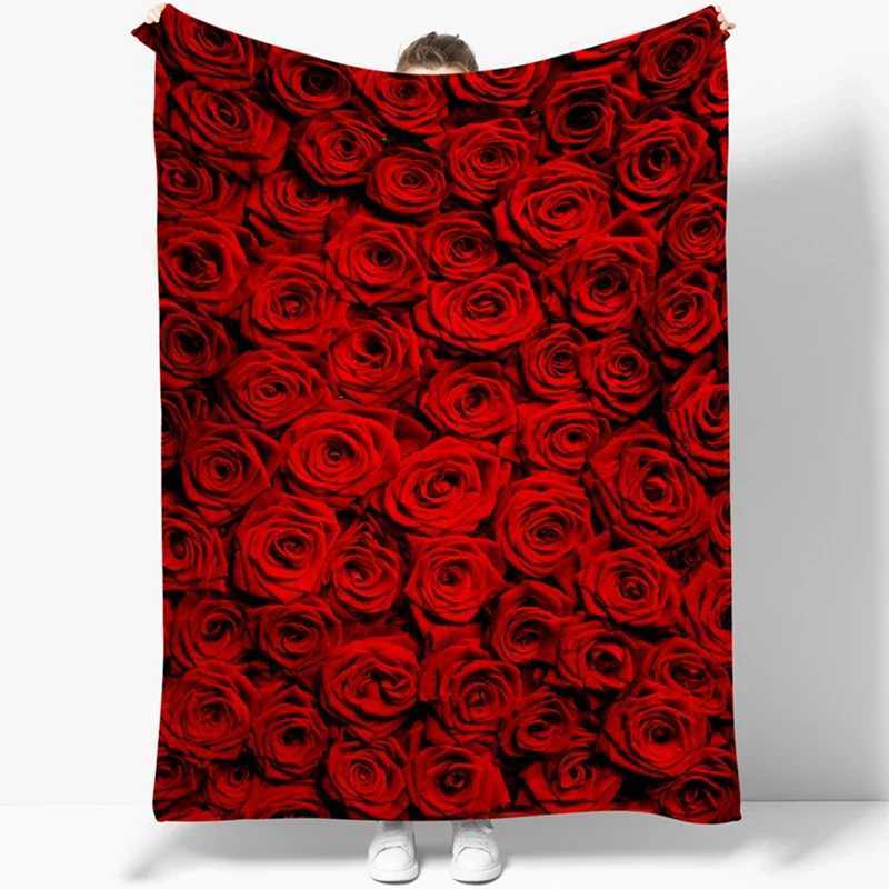 Red Rose Blanket Rose Flowers Throw Blanket Soft Warm Premium Flannel Blanket for Sofa Chair Bed Office Travelling Camping Gifts C251111