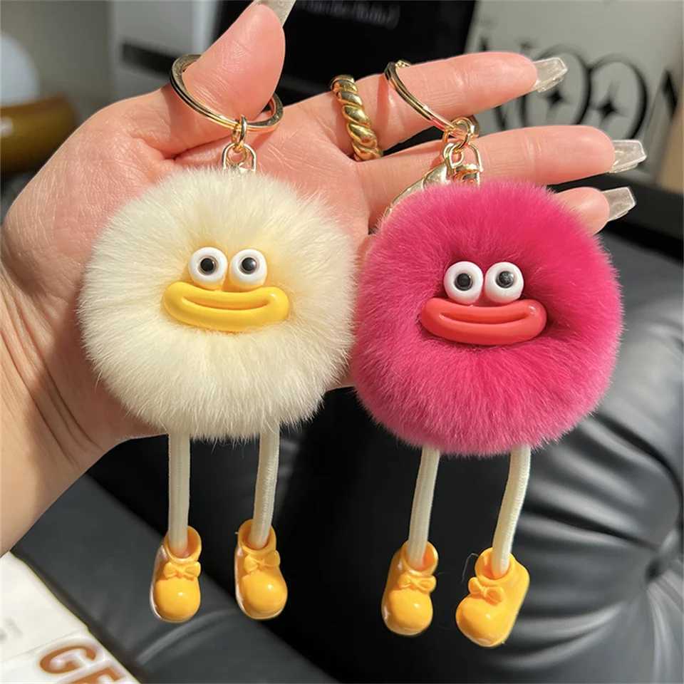 Wholesale cute and lazy rabbit fur small bricks keychain small bricks car keychain pendant Korean plush school bag pendant W250411