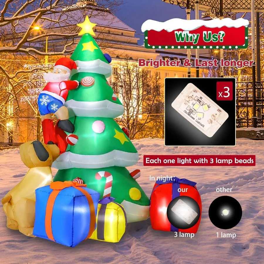 Christmas 7FT Christmas Inflatable Tree Giant with Dog Bite Santa Claus 3 Wrapped Gift Boxes Bright LED Lights Christmas Outdoor Decorati Y251111