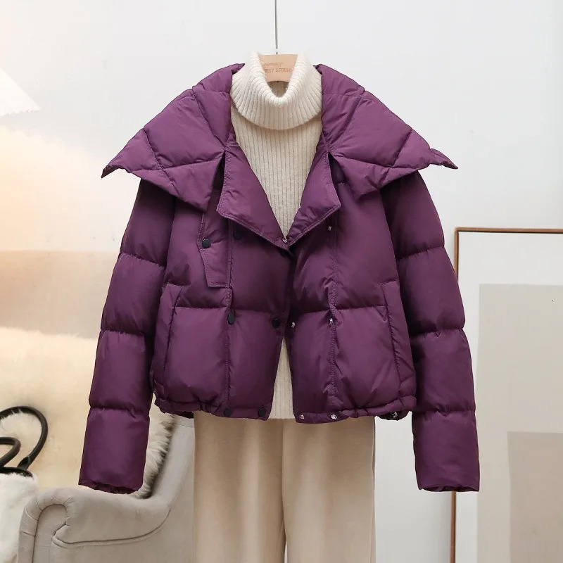Women Short Thickened Warm Double Breasted Down Puffer Jacket Women Fashion Casual Winter White Duck Down Coat Female 251110