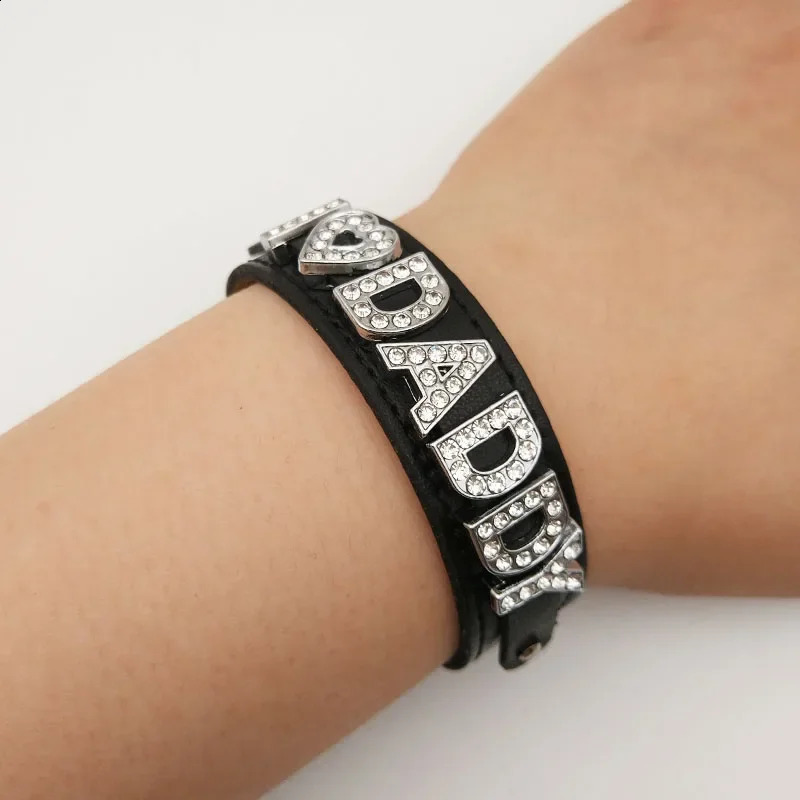 Fashion PU leather custom rhinestone letter name adjustable bracelet for women DIY personalized jewelry lover friend gift 250408